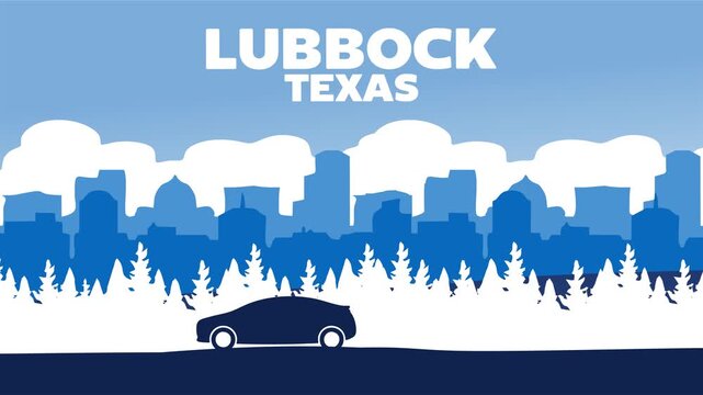 Lubbock Texas with city buildings silhouettes
