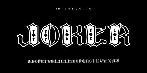 Joker Font is a Bold ornamental gothic font with vintage blackletter shapes, sharp edges, and classic medieval styling for striking logos. © Ook