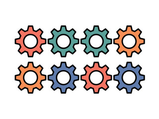 A colorful illustration of interlocking gears on a white background
