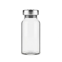 Clear glass vial with metal cap for pharmaceutical or laboratory storage solutions