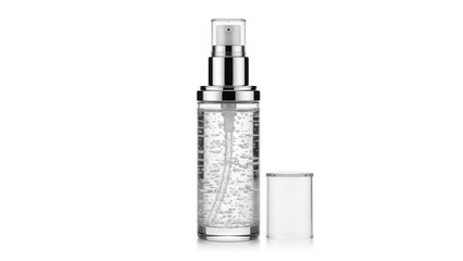 Elegant transparent skincare serum bottle with pump dispenser and travel size container