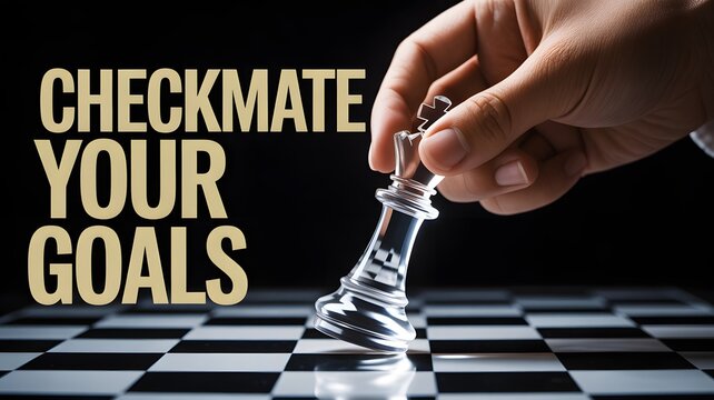 Hand moving glass chess piece to checkmate on board