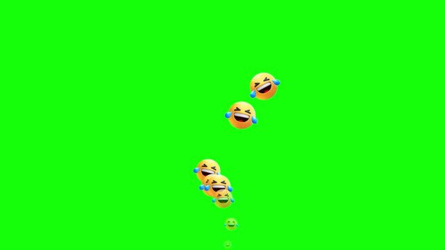 Animated Laughing Emojis Cascade Upwards on Green Screen Background for Digital Content.