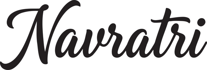 Navratri festival hand-lettered calligraphy text in a black brush script style, isolated on a transparent background. This elegant vector design is suitable for Hindu holiday greetings and © Asma