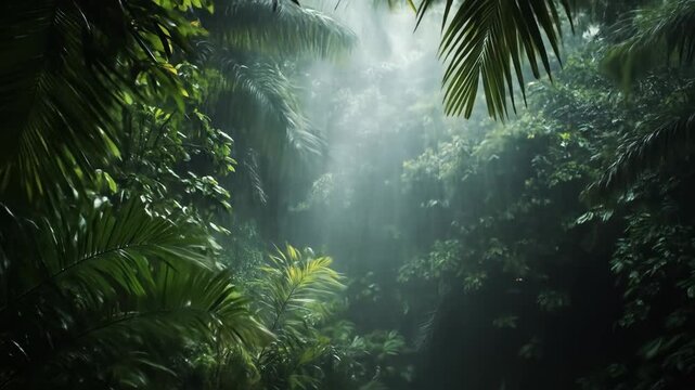 Lush tropical rainforest canopy sunlight greenery nature environment