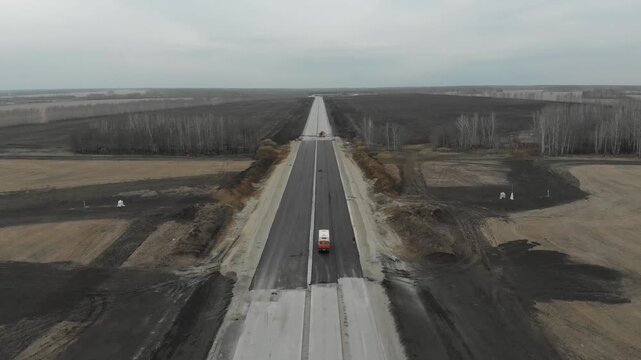 Construction of roads. Aerial drone view
