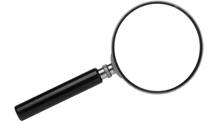 Black handled magnifying glass silver rim inspect isolated on a transparent background
