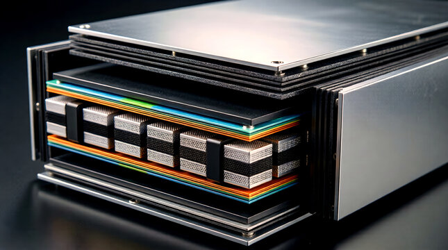 Fuel cell stack cutaway of membrane electrode assembly