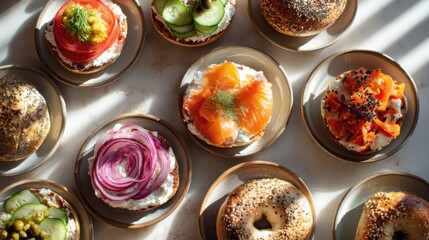 沢山のベーグルとトッピング