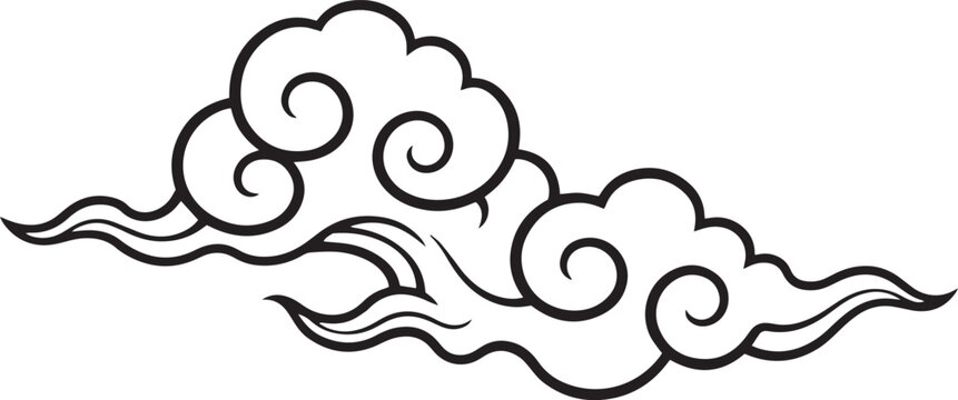 Japanese Stylized Decorative Cloud Vector Illustration