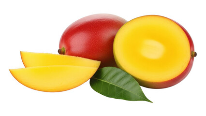 Mango fruit with slices isolated on transparent background
