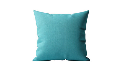 Teal knitted throw pillow isolated on transparent background