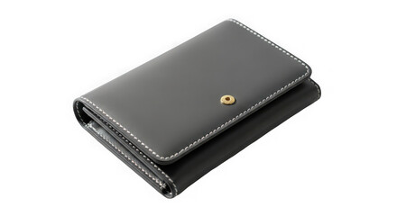 Black leather wallet with gold button isolated on transparent background