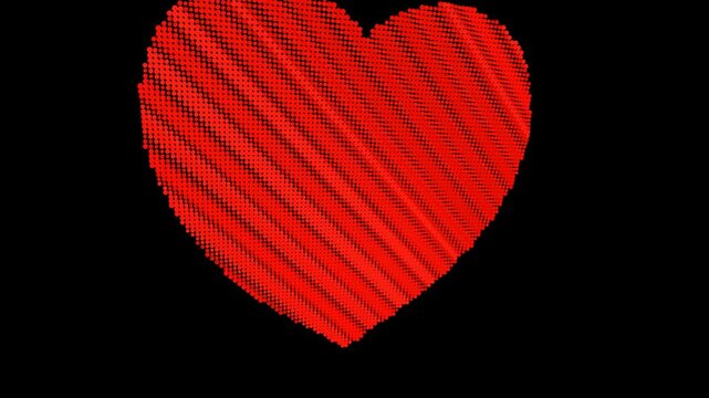 A large red heart with a striped texture against a solid black background.