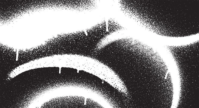White spray paint drips and arcs on a dark background creating a grunge texture.