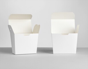 Open and closed eco takeaway box mockup
Two angles in one scene, realistic paper texture, mockup presentation style.