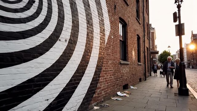 Urban Spiral Mural On Street Wall At Sunset Video.