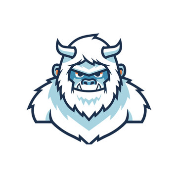 Yeti Mascot Head Icon, Cartoon Bigfoot Creature, Fierce Snow Monster Character