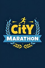 City marathon event with a runner silhouette and a laurels wreath