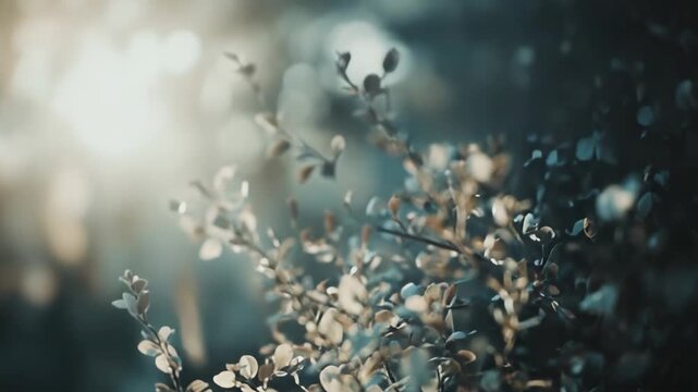 Fresh green plant foliage catching warm light from a gentle sunbeam, creating a peaceful garden scene with natural bokeh and a harmonious growth concept