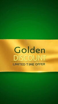 Golden discount banner with limited time offer on a green background.