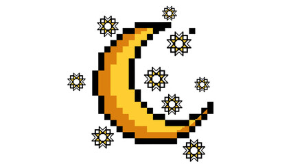 Pixel Art Moon Icon.