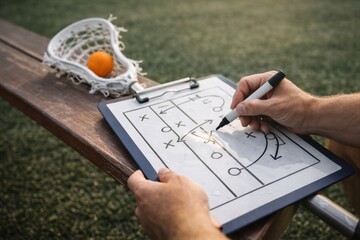 Lacrosse Strategy Planning on a Clipboard