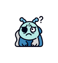 Cartoon creature with question mark symbol isolated on black background