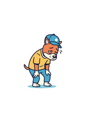 Naklejka premium Cartoon dog character with sad expression and casual clothing