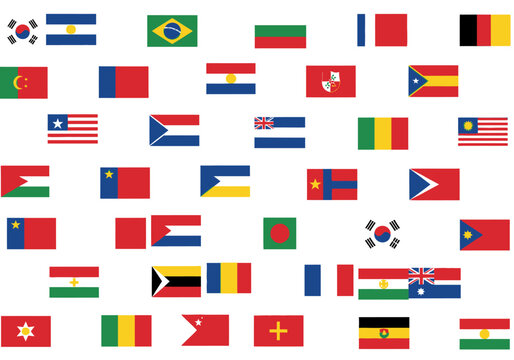 Grid of numerous painted national and regional flag icons on white