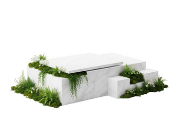 White blocks with green plants isolated on transparent background