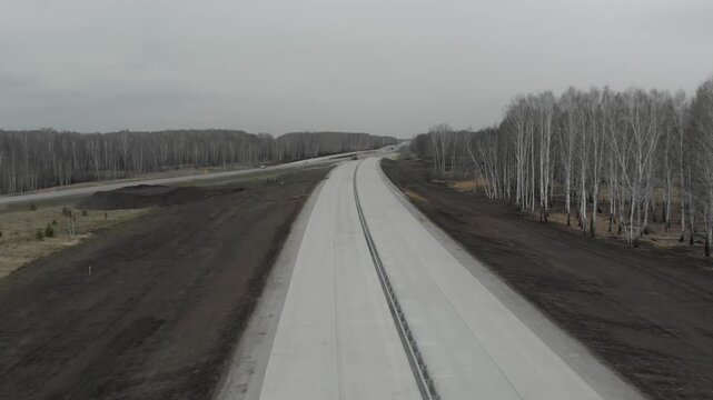 Construction of roads. Aerial drone view