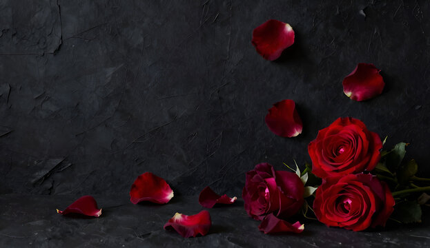 red rose petals on black background