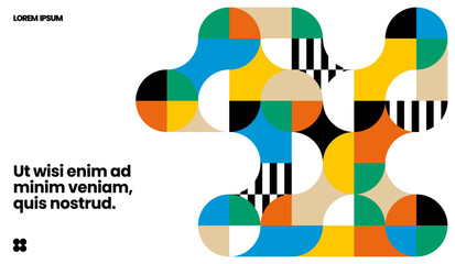 Mosaic pattern with circles shapes. Abstract bauhaus geometric shapes with metaball fusion. Background design.