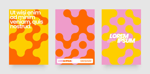 Template with mosaic circles. Abstract bauhaus geometric pattern backgrounds with metaball fusion. Layout for flyer, poster or cover. 