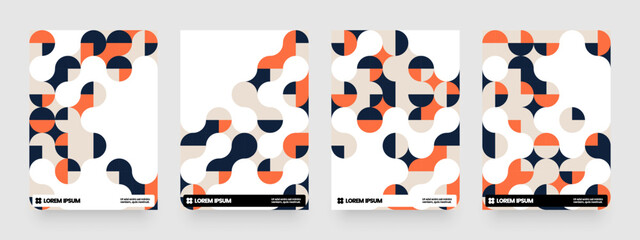 Poster with mosaic circles. Abstract bauhaus geometric pattern with metaball fusion. Layout for flyer, poster or cover. 