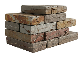 A stack of old bricks isolated on transparent background