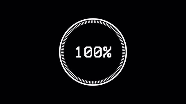 Loading Bar Glitch 4K Alpha Channel Round Progress Indicator Digital Percentage Animation White Circular Loading Ring with Tick Marks and Pixel Glitch Effect  On Transparent Background Tech Interface
