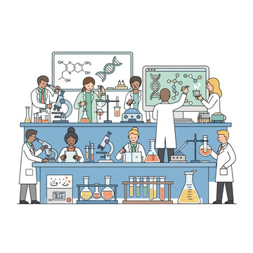 Diverse scientists collaborating in a modern laboratory, conducting research and experiments.