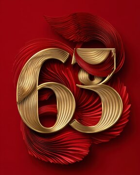 Elegant Red Background with 63 in Gold Decorative Design