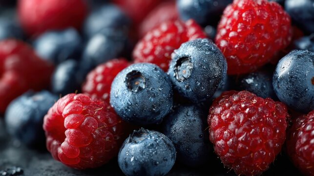 Fresh Berries with Water Drops on Black Background Close Up