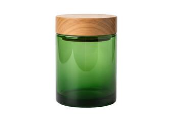Green glass jar with wooden lid isolated on transparent background