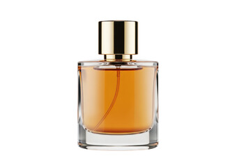 Perfume bottle with golden cap isolated on transparent background