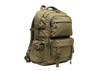 Tourist Khaki Backpack Isolated on White and Transparent Background