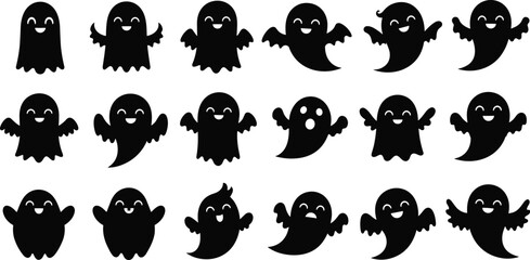 Large mega collection featuring diverse black and white vector character sets including cute bunny rabbits, spooky monsters, ghost silhouettes, happy children, and various animals.