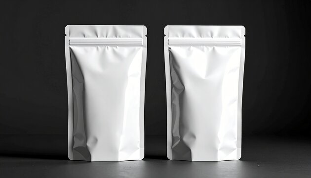Blank Packaging Mockups Clean White Pouches Stand-Up Bags for Powder or Granules Health and Wellness Concept.