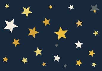 Dark blue background with scattered white gold and gray fivepointed stars