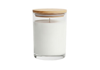 White candle in glass jar isolated on transparent background