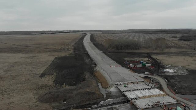 Construction of roads. Aerial drone view