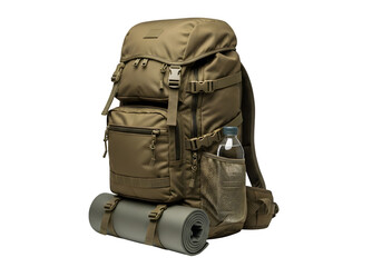 Tourist Khaki Backpack Isolated on White and Transparent Background